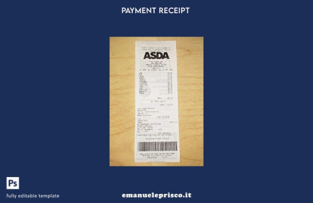 modello di ricevuta di pagamento del negozio Asda in stile verificato